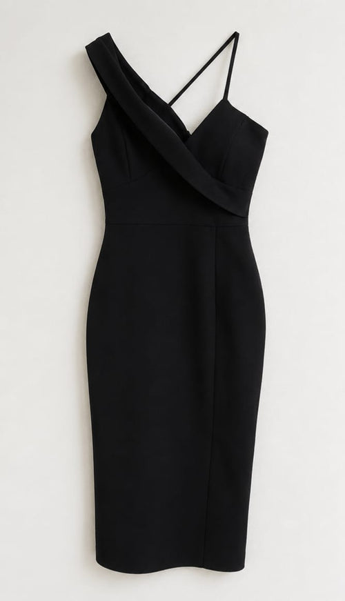 Vestido Bandage Bodycon Preto Assimétrico
