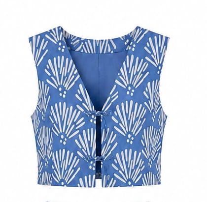Top estampado sem mangas casual chic