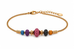 Pulseira Contas Pedra de Lava Colorida