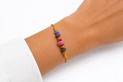 Pulseira Contas Pedra de Lava Colorida