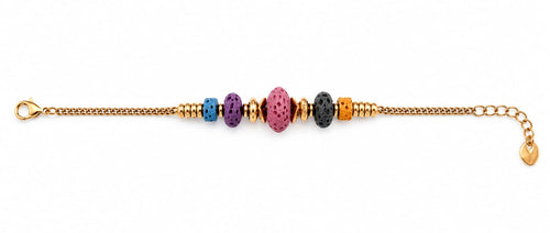 Pulseira Contas Pedra de Lava Colorida