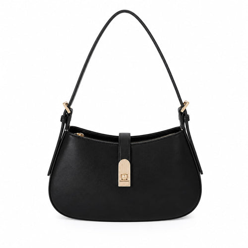 Mala Baguette Preta Fecho Twist-Lock Dourado
