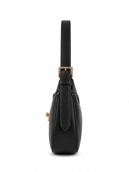 Mala Baguette Preta Fecho Twist-Lock Dourado