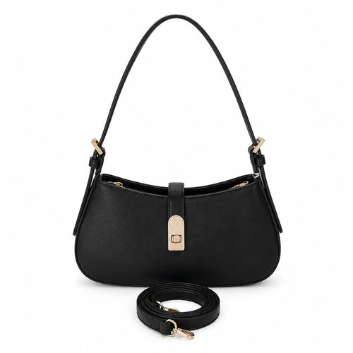 Mala Baguette Preta Fecho Twist-Lock Dourado