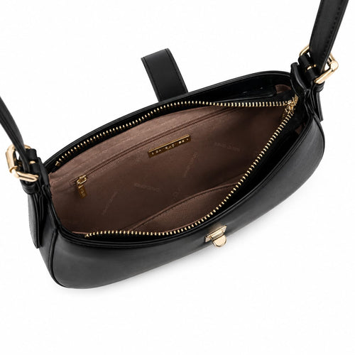 Mala Baguette Preta Fecho Twist-Lock Dourado