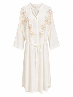 Vestido Midi Bordado com Cinto Branco