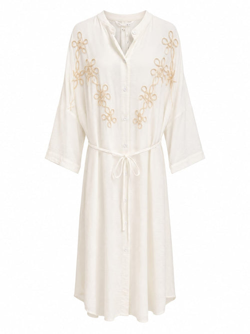 Vestido Midi Bordado com Cinto Branco
