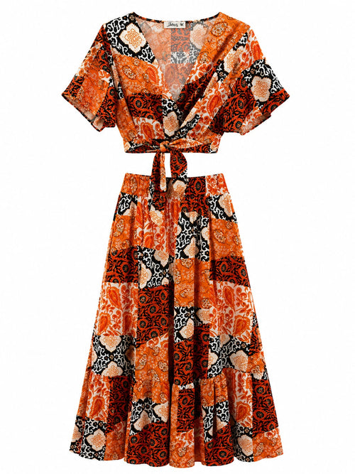 Conjunto Patchwork Floral Laranja - Conjunto