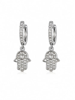 Brincos Pendentes Hamsa Cristais Pavé