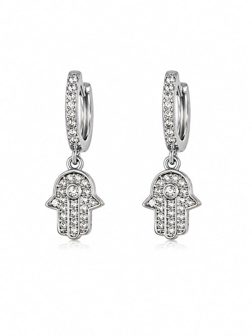 Brincos Pendentes Hamsa Cristais Pavé