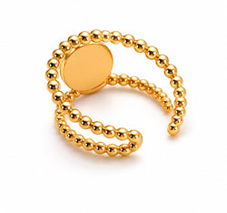 Anel Duplo Bolinhas Pedra Rosa Dourado Ajustável - verso