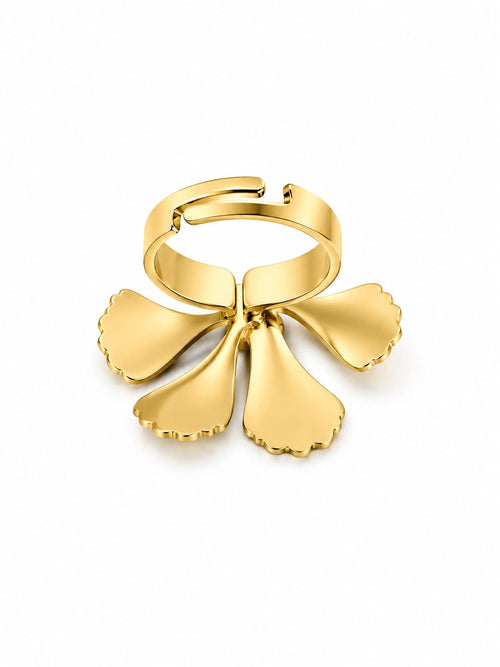 Anel Flor Pétalas Dourado Ajustável - verso