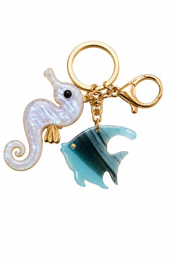 Porta-chaves Cavalo-marinho e Peixe Resina Azul