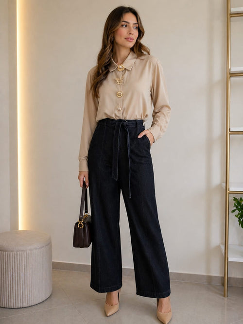 Camisa Acetinada com Botões Joia