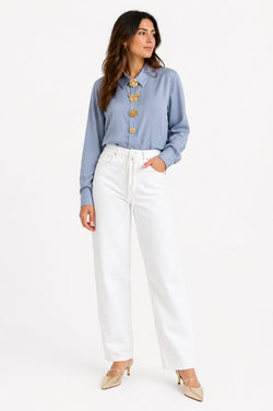 Camisa Acetinada com Botões Joia