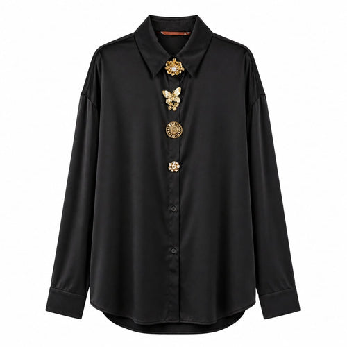 Camisa Acetinada com Botões Joia