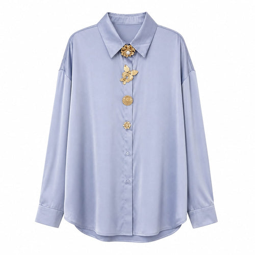 Camisa Acetinada com Botões Joia