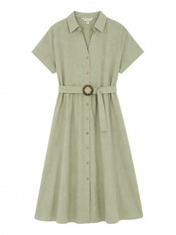 Vestido midi safari 100% algodão com cinto