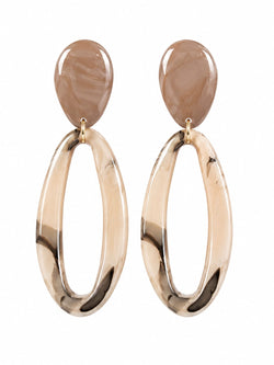 Brincos Aro Oval Dourado Topo Resina Bege