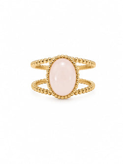 Anel Duplo Bolinhas Pedra Rosa Dourado Ajustável