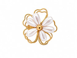 Anel Flor Pérola Ajustável Dourado
