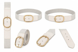 Cinto Elástico Largo Fivela Oval Dourada Creme