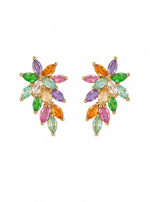 Brincos Flor Cristais Multicolor