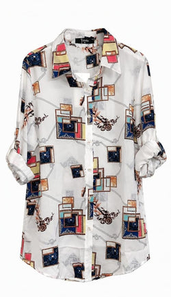 Camisa Estampada Geométrica Branca - frente