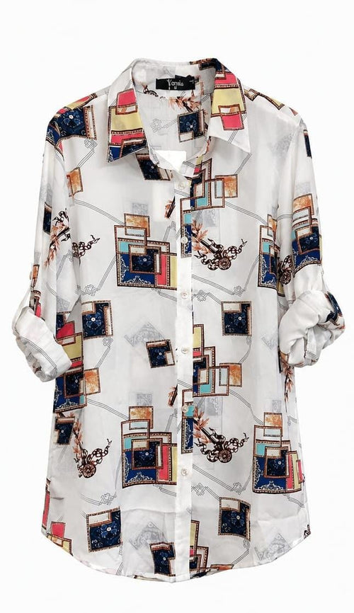 Camisa Estampada Geométrica Branca - frente