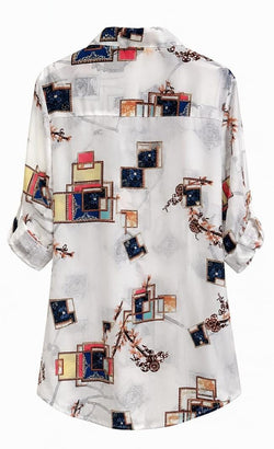 Camisa Estampada Geométrica Branca - costas