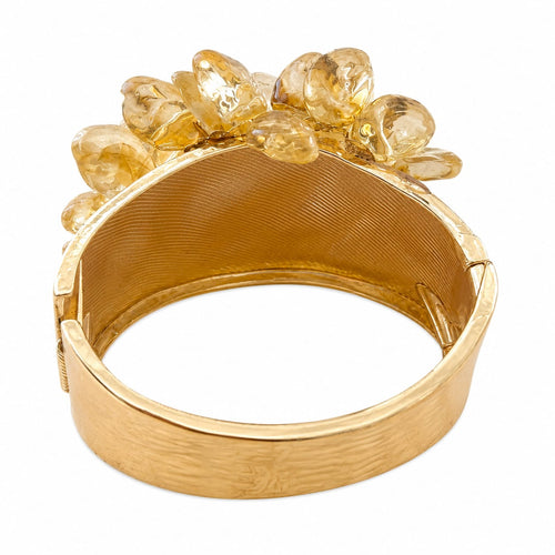 Bracelete Flor Cristais Âmbar Dourado