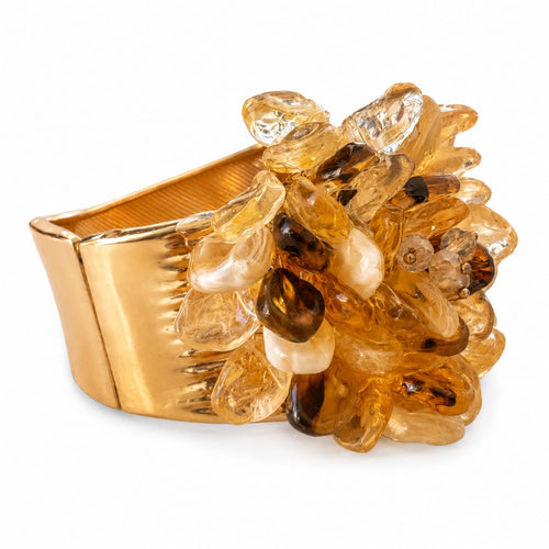 Bracelete Flor Cristais Âmbar Dourado interior