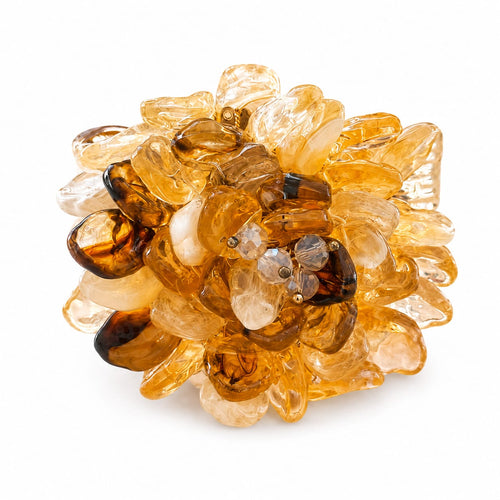 Bracelete Flor Cristais Âmbar Dourado detalhe