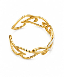 Pulseira Cuff Corações Esmalte Branco Dourada