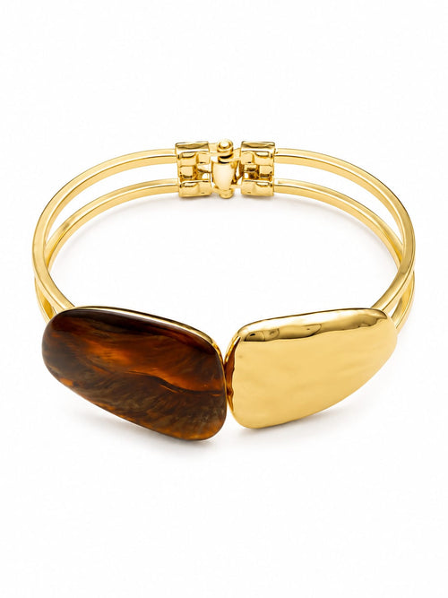 Bracelete Cuff Bicolor Resina Nude Dourado