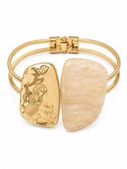 Bracelete Cuff Bicolor Resina Castanho Dourado