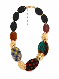 Colar Medalhões Ovais Multicolor Dourado