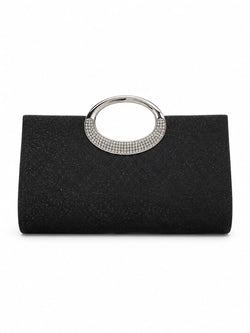 Clutch Glitter Preta Asa Circular Strass detalhe asa