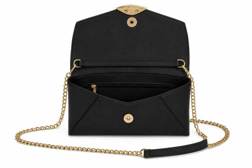 Clutch Envelope Prateado com Corrente Dourada