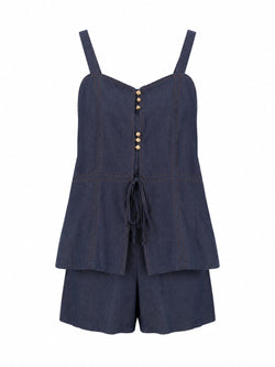 Conjunto Top e Shorts com Botões Azul Marinho