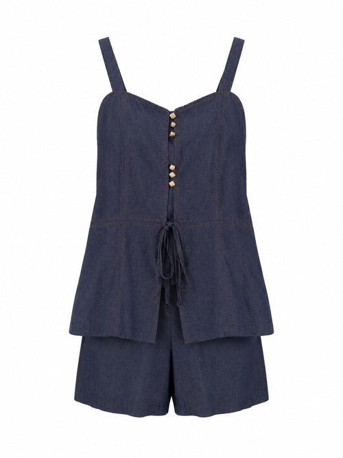 Conjunto Top e Shorts com Botões Azul Marinho