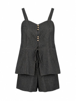 Conjunto Top e Shorts com Botões Cinzento