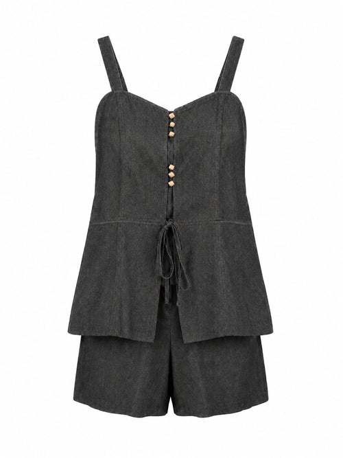 Conjunto Top e Shorts com Botões Cinzento