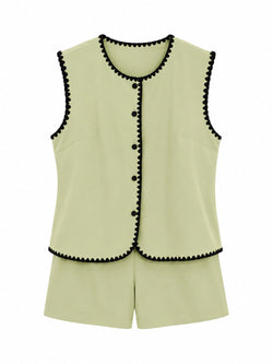 Conjunto Colete e Calções Bordado Zigzag Verde - Frente