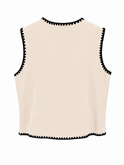 Conjunto Colete e Calções Bordado Zigzag Cru - Costas
