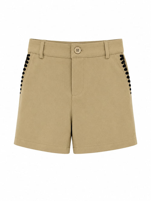 Conjunto Colete e Calções Bordado Zigzag Beige - Calções