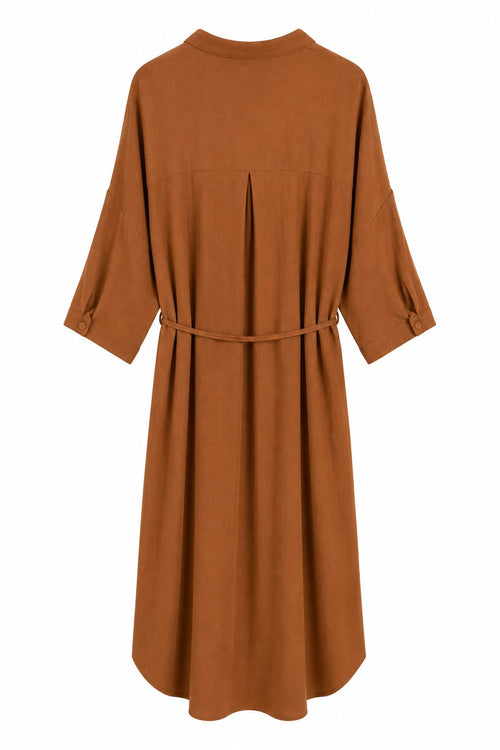 Vestido Midi Bordado com Cinto Camel - Costas