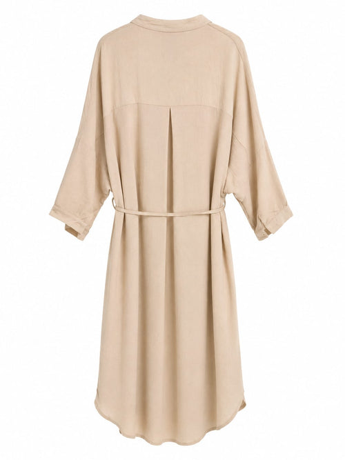 Vestido Midi Bordado com Cinto Beige - Costas
