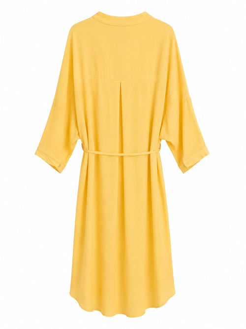 Vestido Midi Bordado com Cinto Amarelo - Costas