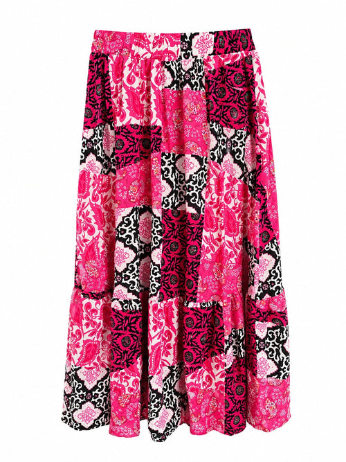 Conjunto Patchwork Floral Rosa - Saia
